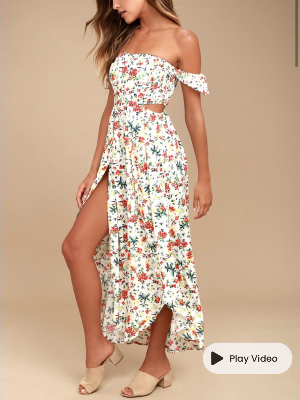 Lulu's White Floral Off-Shoulder Cutout Maxi Dress